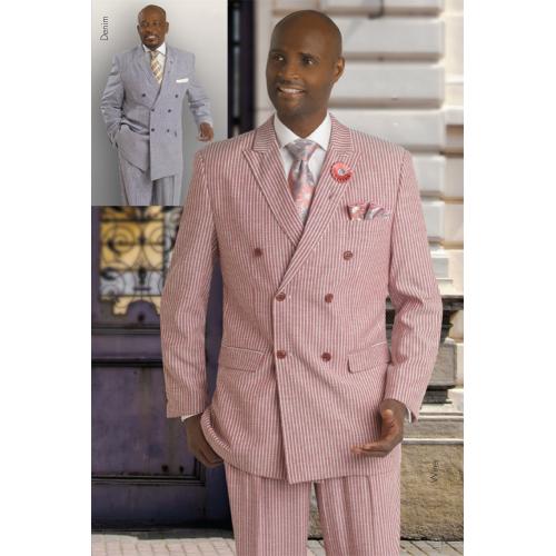 E. J. Samuel Wine White Pinstripes Suit M2653